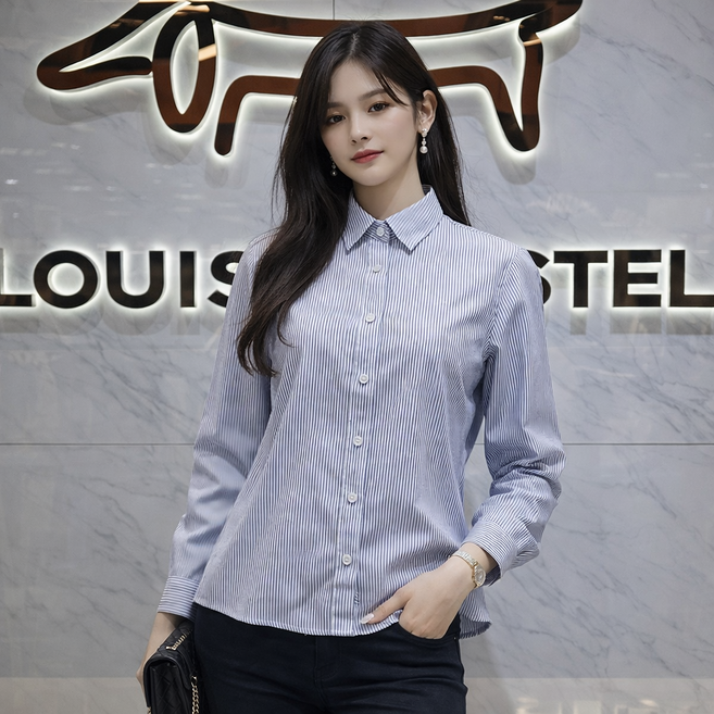루이까스텔 [26년 봄여름 신상품 최저가] 여성 베이직 스트라이프 리오셀린넨혼방 캐주얼셔츠 1/LO/SH/301/BCL