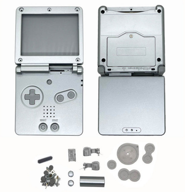 GBASP 하우징 용 새 쉘 케이스 GBA SP 쉘 버튼 및 스티커 세트 포함 Gameboy Advance SP 게임 액세서리 교체, Silver_2, 1개