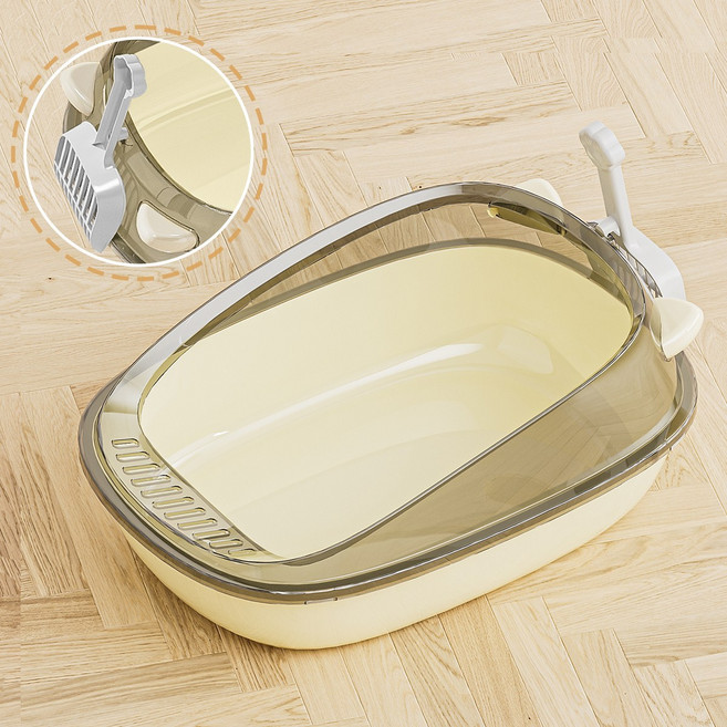 Sunghwi 고양이 귀 디자인 고양이 화장실 사막화방지 배변통 모래삽 세트, 1개, 노란색