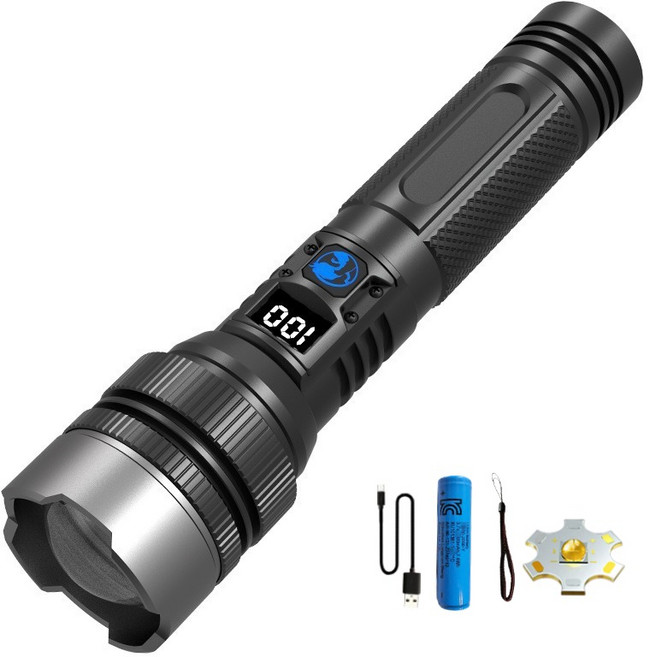 Eclairex 초강력 led 손전등 고휘도 줌 서치라이트 충전식 후레쉬 5500mAh, 블랙, 1개