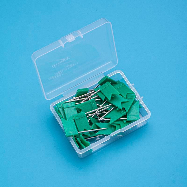 彩色可愛圖釘 可愛大頭針 地圖標記 塑料圖釘, 綠色,旗幟針【50枚】, 1個