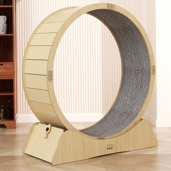 고양이 원목 캣휠 저소음 런닝머신 스크래쳐 리필카펫 캣워커, 우드, 1개