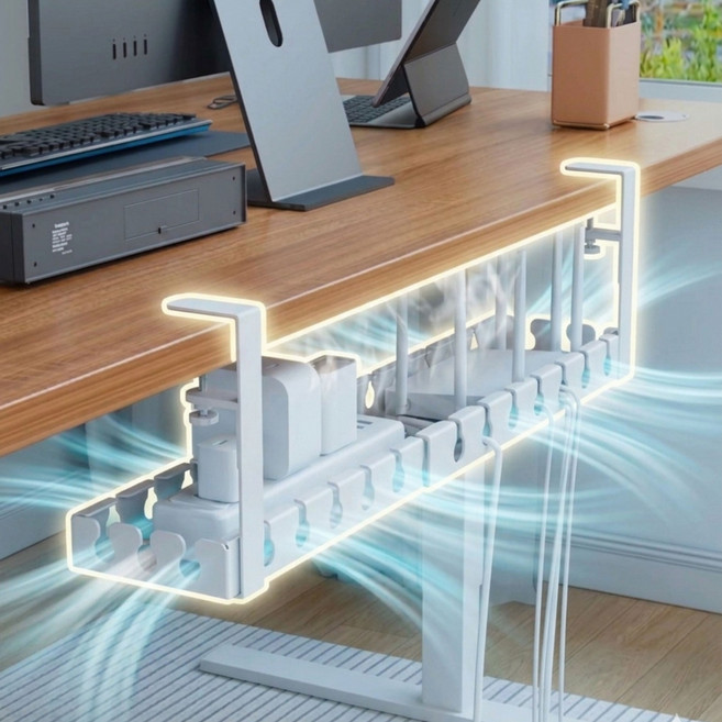 모노리 길이조절 무타공 과열방지 멀티탭 거치대 선반 책상 전선 정리함 철제 케이블, 화이트, 1개