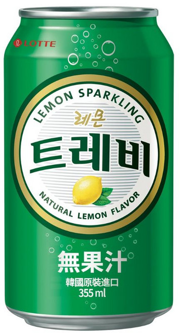 LOTTE TREVI 氣泡水 檸檬口味 韓國原裝進口, 1個, 355ml