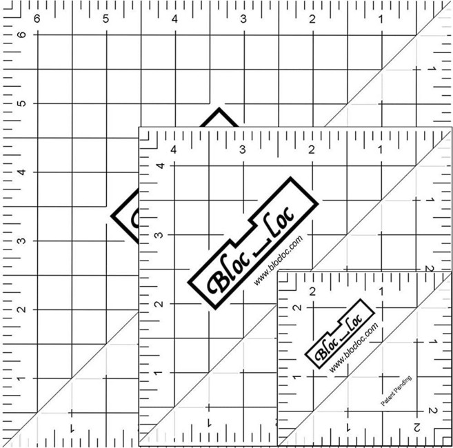 Bloc Loc 하프 스퀘어 삼각형 퀼팅 세트 #2 6.4cm(2-1/2인치) 11.4cm(4-1/2인치) 16.5cm(6-1/2인치) 정사각형 눈금자 그리드 라인 포함 2, Bloc Loc 하프 스퀘어 삼각형 퀼팅 세트 #2 6
