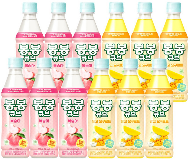 봉봉 큐브 2종 (복숭아+망고요구르트), 12개, 350ml