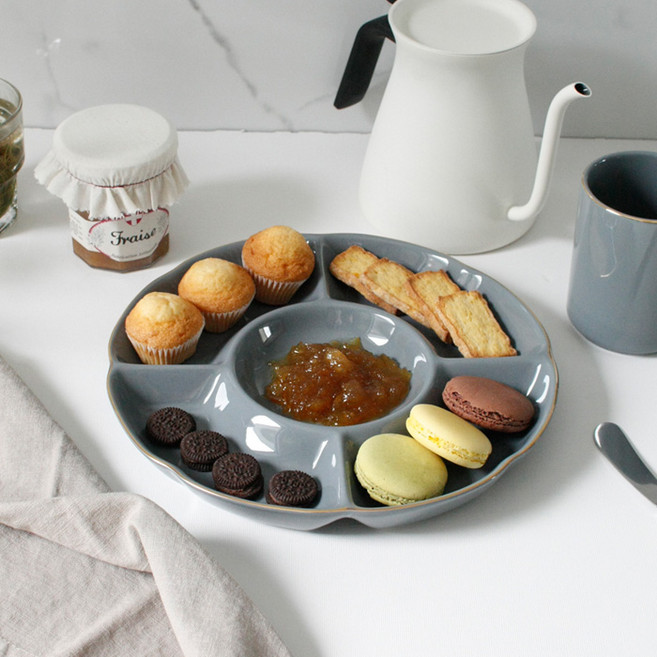 에크렌 골드 림(rim) 5구 나눔접시 - 4color, 카키브라운, 1개