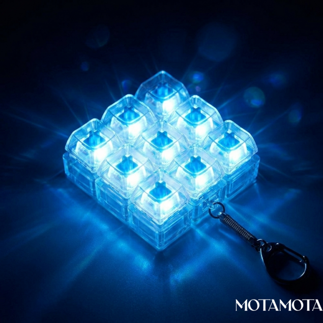 모타모타 4구 9구 키캡키링 led 키보드 클리커 클릭커 열쇠고리 제작 딸깍이 (추가 코인 건전지 무료 증정), 투명 9구, 1개