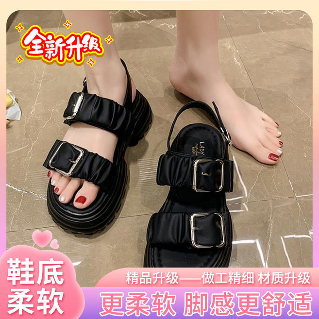 韓版老爹鞋運動涼鞋女 夏季休閒百搭羅馬涼鞋, 黑色升級款 關注+收藏優先發貨,36, 黑色, 升級款, 36