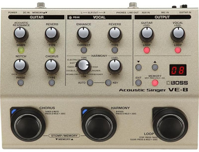 BOSS 보스 어쿠스틱 싱어 VE8 보컬/어쿠스틱 기타용 이펙터 연주 낭송 프리앰프 탑재 보컬 이펙트 루퍼 기능 전지/AC의 2전원방식, 1개