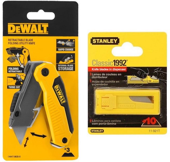 디월트 접이식 안전 커터칼 DWHT10035 + 다용도 칼날 11-921T 10개입 세트, 1개