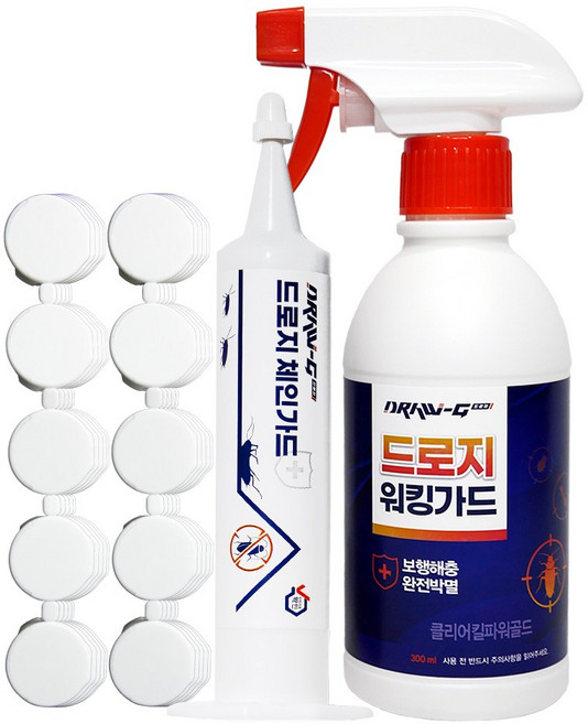 드로지 가드 살충제 세트 바퀴벌레 겔 + 먹이캡 50p + 스프레이, 4개, 300ml