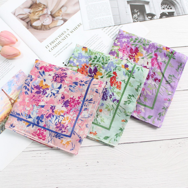 여성손수건 국산 가제 면 쁘띠 목손수건 플라워 꽃무늬 3장 1세트