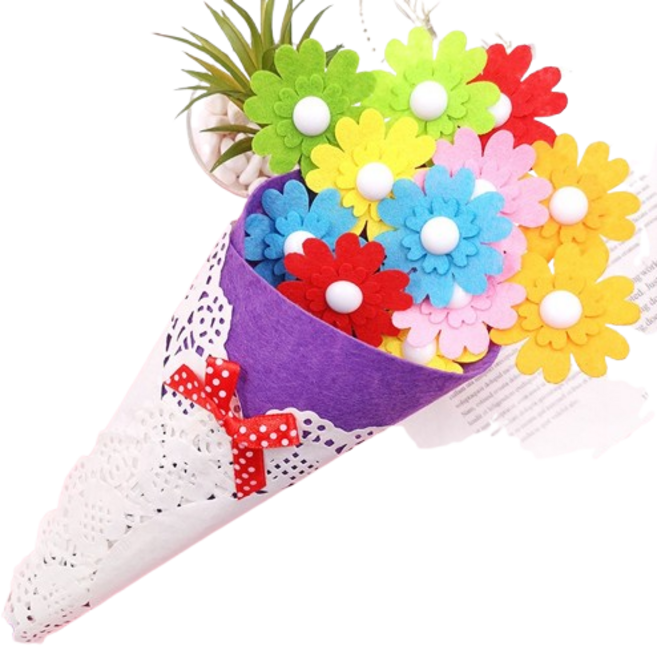 Diy鈕扣花束手捧花∣不織布 母親節 幼兒園 兒童DIY製作 益智親子 材料包︱麥手作, A紫色(約12朵), 1個