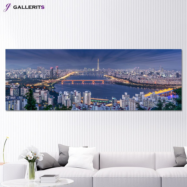 갤러리츠 서울 한강 야경 사진 거실 물그림 액자, 중형-85x30(가로x세로cm), P209B-I Love 서울_야경