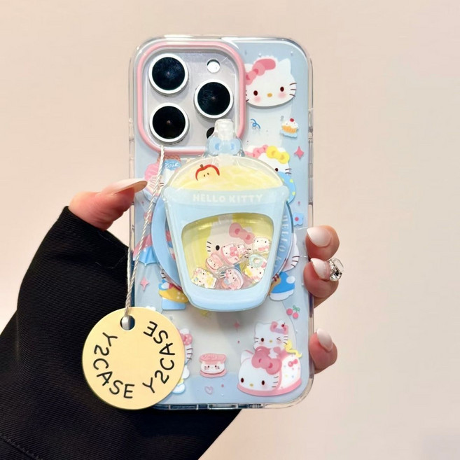 TYREUS 범퍼카 키티 맥세이프그립톡 갤럭시S25울트라 s24+밀크티 컵 키티 거치대 호환 케이스