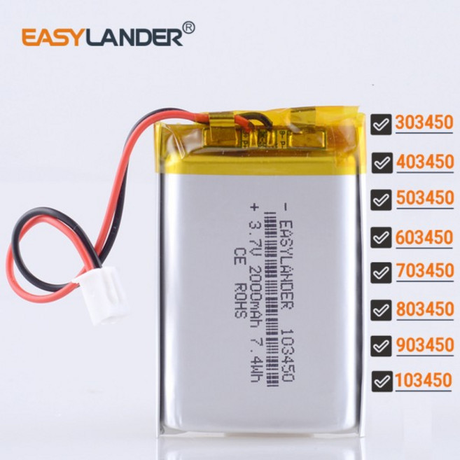 JST2.54mm 2핀 3.7V 303450 600mAh 리튬 폴리머 포 배터리, 01 3.7V용, 08 803450 1800mAh2.542P