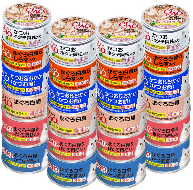 이나바 챠오 화이티캔 고양이간식, 24개, 85g, 콤보(6종 4개씩)