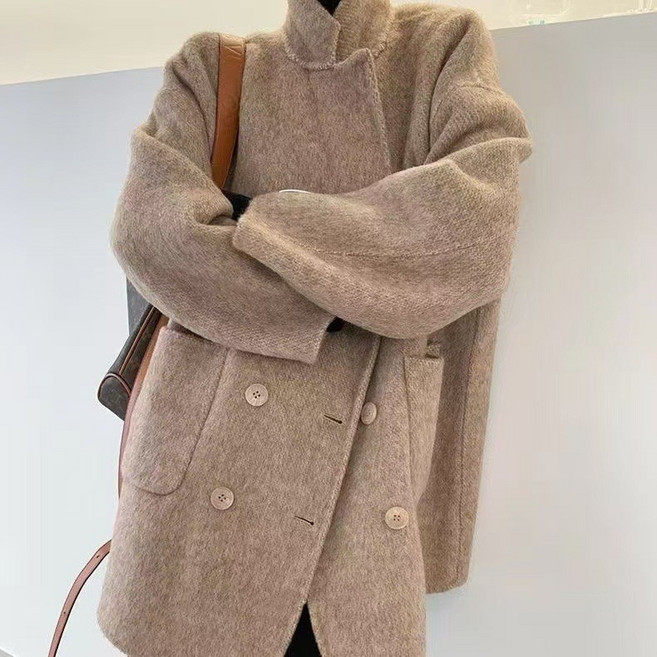 秋冬軟糯短款羊絨西裝外套女