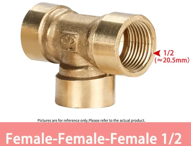 공압 배관 황동 피팅 암나사 티 피팅 수나사 티 구리 연결 수 유 다용도 어댑터 티형 1/8 1/4 3/8 1/2 3/4 BSP 직각 측면 분기 TEE 타입, [09] F-F-F-4