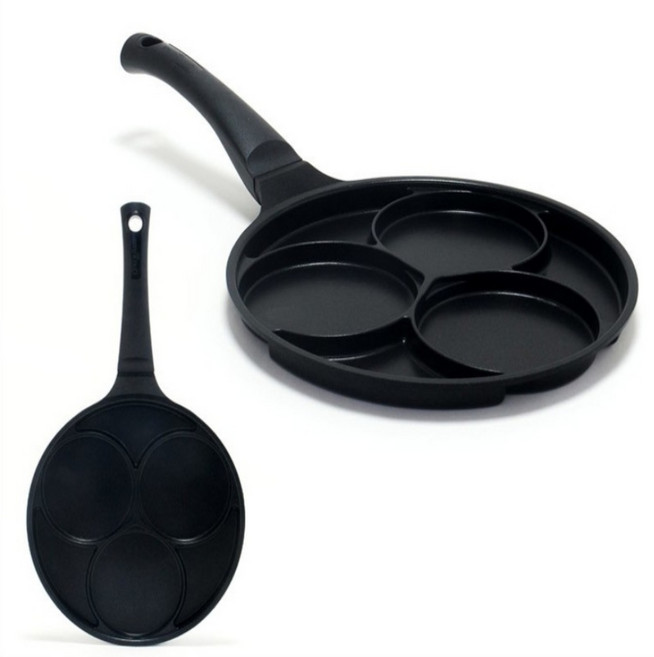퀸센스 블랙 인덕션 3구 에그팬 원형틀팬 계란후라이, 25cm