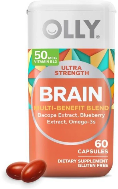 오메가3 콜레스테롤 OLLY 뇌 소프트젤 누트로픽은 비타민 B6 B12 30일 공급 60 카운트 합니다, Unflavored, 60정, 1개 - 쿠팡