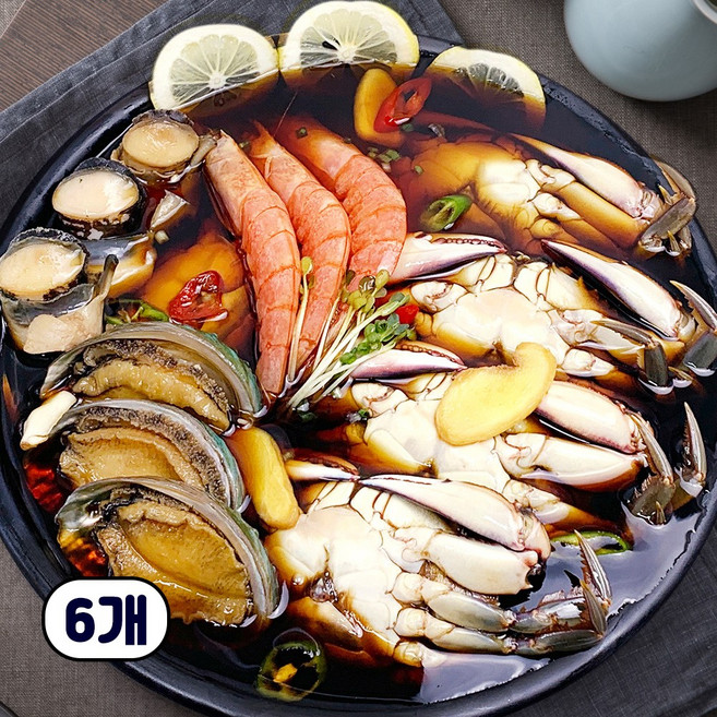 [모든반찬] 간장게장 모듬장(암꽃게장+완도전복장+소라장+새우장) 2.3kg, 6개
