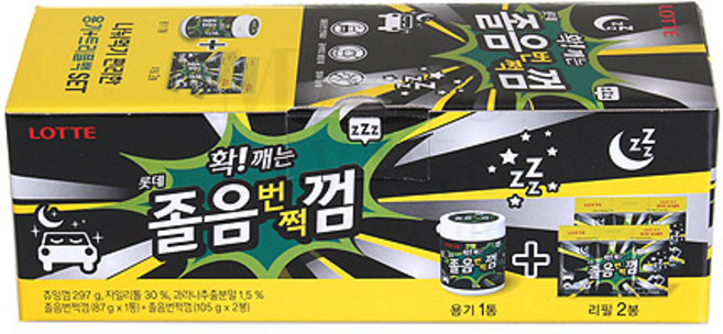 롯데 졸음껌(용기+리필2ea) 297g 껌 리필, 4세트