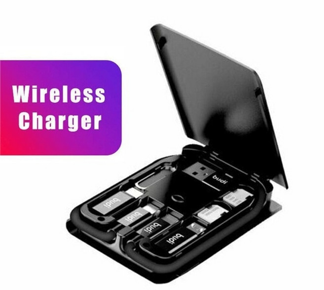 멀티포트 USB 충전기 budi 다기능 스마트 어댑터 카드 스토리지 데이터 케이블 박스, 5w 무선 충전기, 1개