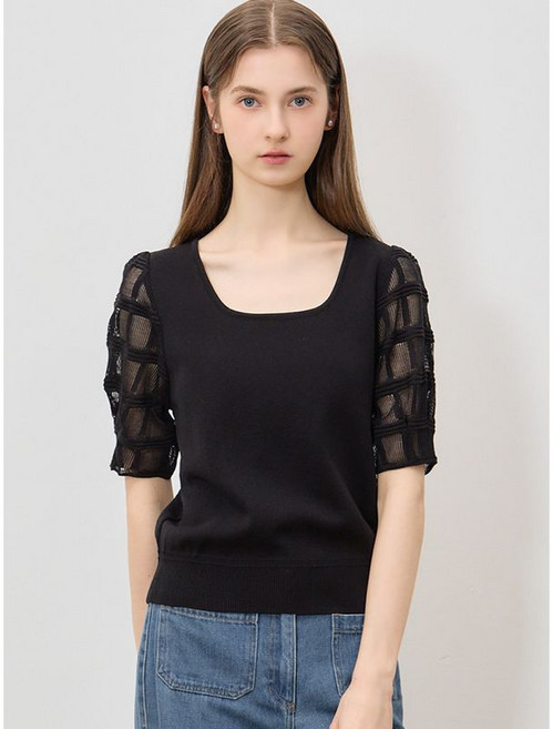 쉬즈미스 크로셰 슬리브 스퀘어넥 니트 택가격 178000원