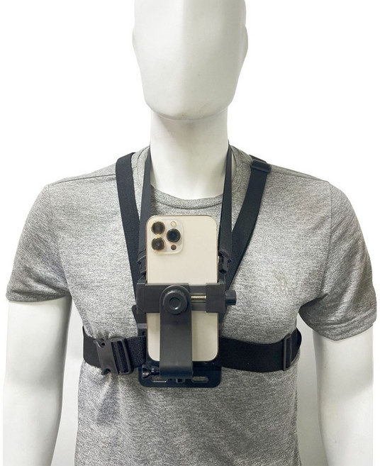 [6단 고정] 블레오 흔들림 방지 1인칭 핸드폰 카메라 촬영 거치대 바디 스트랩, 1개, 블랙