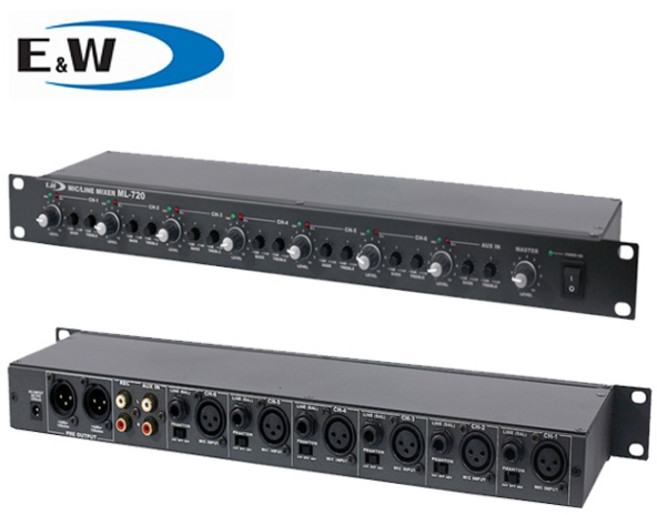 [E&W] 라인·마이크 분배기 믹서 / 7입력 2출력/ 팬텀파워/ 마이크확장·외부기기입력·녹음용