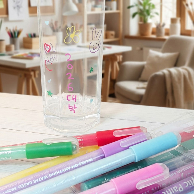 리빙릿 와인잔 꾸미기 펜 세트 유리잔 거울 낙서 마카 유리에 쓰는 펜, 1개, 6색