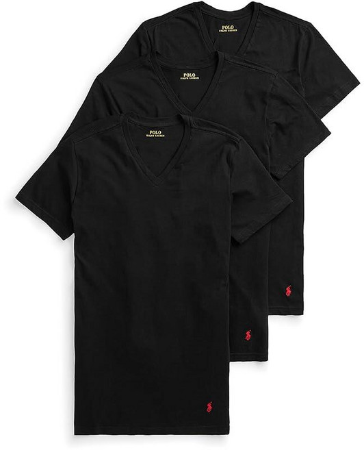 Polo Ralph Lauren 남성용 클래식 핏 면 브이넥 언더셔츠 3팩 폴로 블랙/레드 - 3팩, Polo Black/Red - 3 Pack