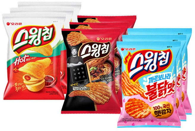 스윙칩 3종 까르보나라불닭맛 100g+갈비라면 105g+볶음고추장 60g, 3세트, 265g