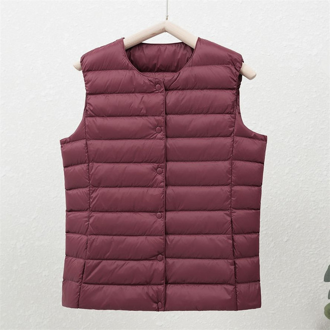 해피유통 오리털 경량 똑딱이 패딩 조끼 U넥 라운드 등산복 골프복 이너