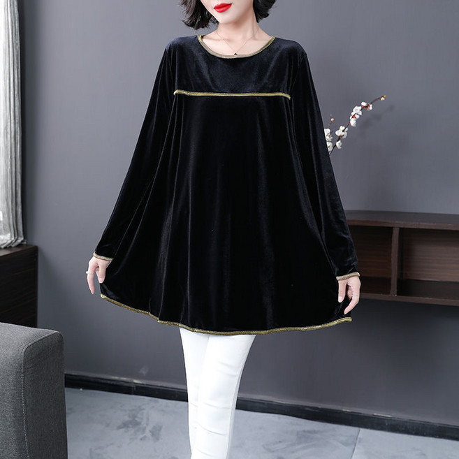 COSYEVNO 하프 벨벳 티셔츠 루즈핏 빅사이즈 패션 가을 엄마옷 상의