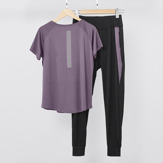 가볍고 통기성 좋은 운동복세트 여성용 반팔 라운드넥 티셔츠 여름 트레이닝 팬츠