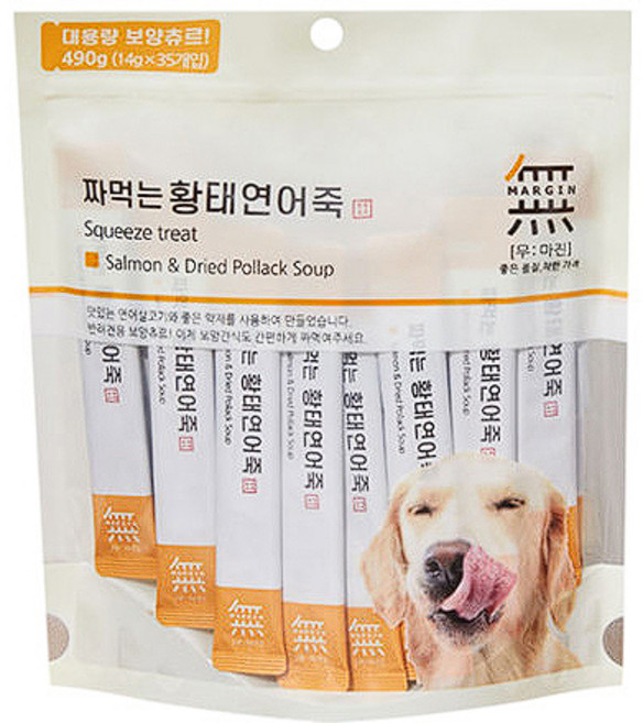 바우와우 무마진 짜먹는 보양간식 35P 강아지츄르 삼계탕죽/황태연어죽/소고기야채죽, 황태연어죽35P, 490g, 1개