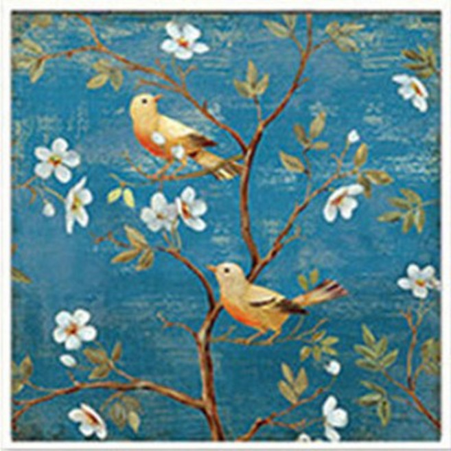 비천 실크사십자수 도안원단 DIY키트 자수세트, 매화꽃과 새2, 1개