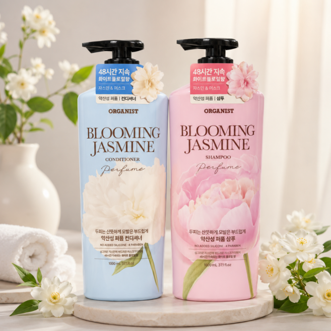 오가니스트 퍼퓸 블루밍 자스민 샴푸 1100ml + 컨디셔너 1100ml 대용량 헤어케어 세트, 1개, 1.1kg