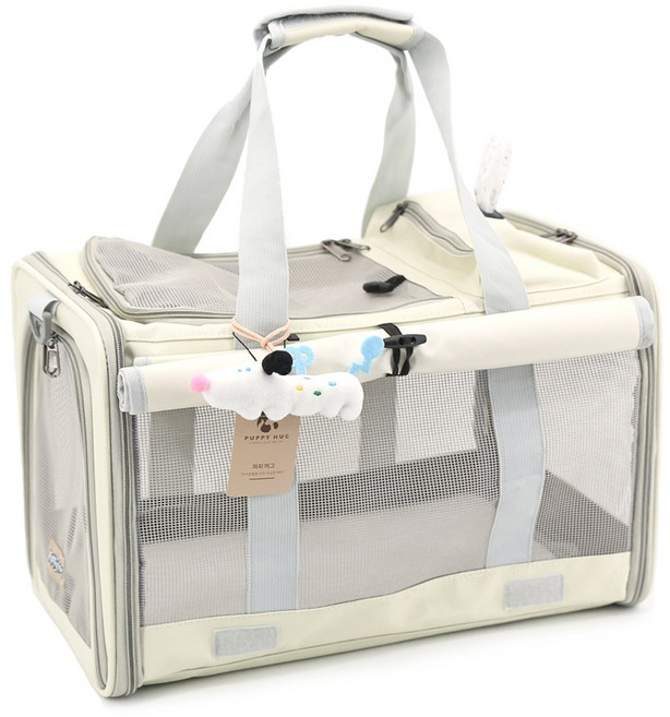 퍼피허그 Airmong 강아지 고양이 이동 가방 애견 캐리어 산책가방 기내용 컨넬 카시트 슬링백, 크림, 1개