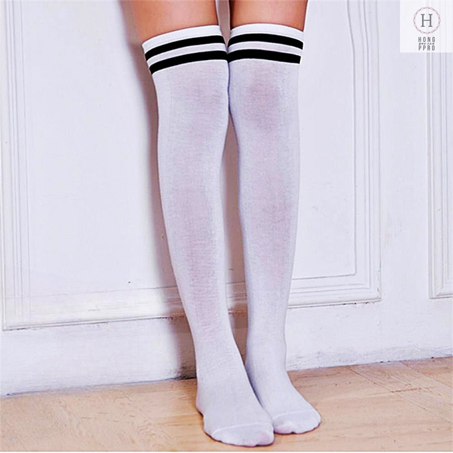 학생양말 워커코디 롱부츠코디 오버니삭스 흰색 두줄라인 여성용 무릎양말