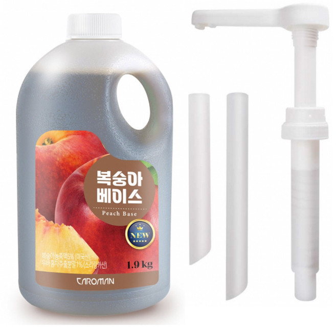 까로망 복숭아 베이스 1.9kg + 전용 소스펌프 증정 | 대용량 복숭아 피치 아이스티 베이스 홈카페 음료