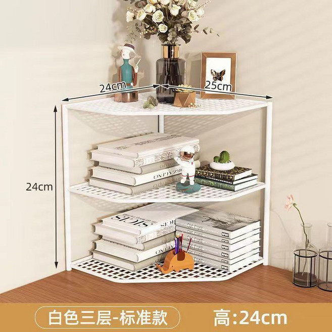 轉角桌面書架 桌上多層收納置物架, 1個, 白色三層標準款