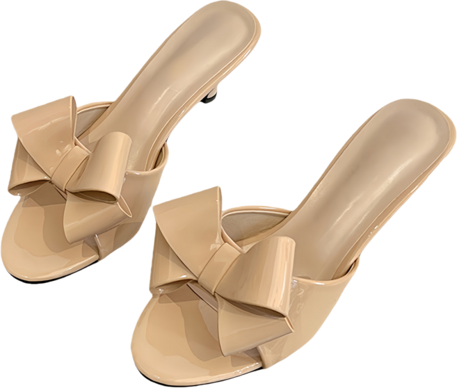 Makone 여성 러블리 리본 슬리퍼형샌들 5cm 힐 슬리퍼