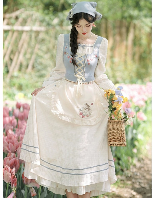 양때목장 알프스 소녀 원피스 중세 복고풍 롱스커트 코스튬 의상