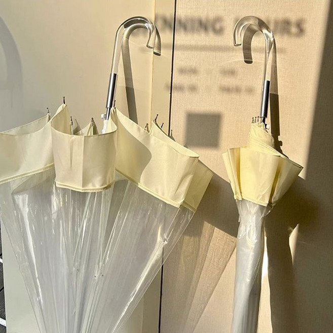 Regn 웜톤 베이지 배색 투명손잡이 비닐장우산