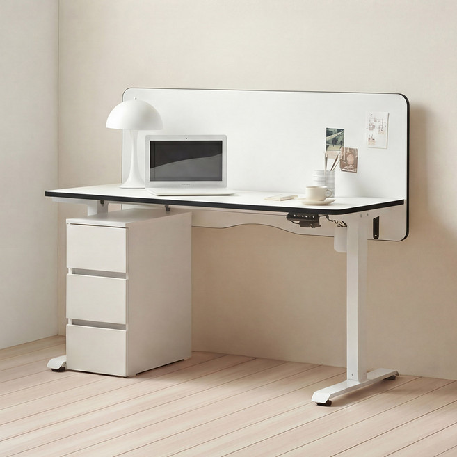 아씨방가구 무빙워크 전동 높이조절 모션데스크 1200 (책상+서랍+파티션), 엣지 화이트