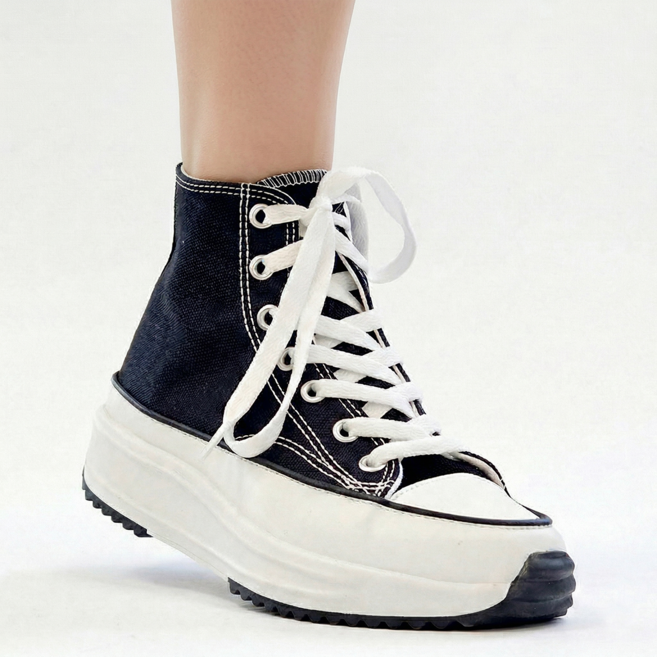 국산 여성 캐주얼 키높이 하이탑 스니커즈 발편한 캔버스 운동화